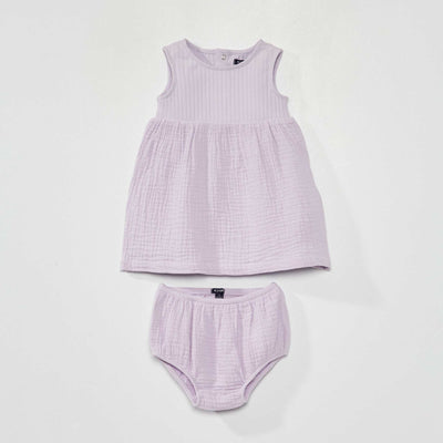 Ensemble robe + bloomer en gaze de coton - 2 pi ces lilas