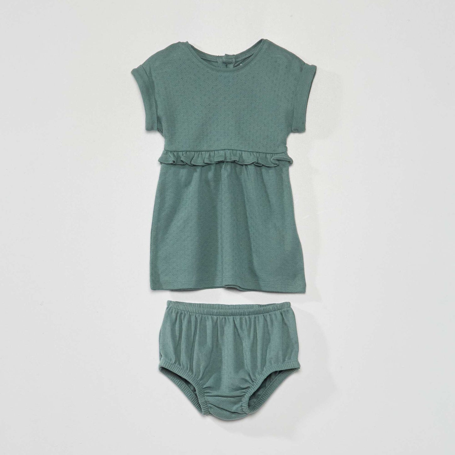 Robe en maille pointelle avec bloomer vert de gris