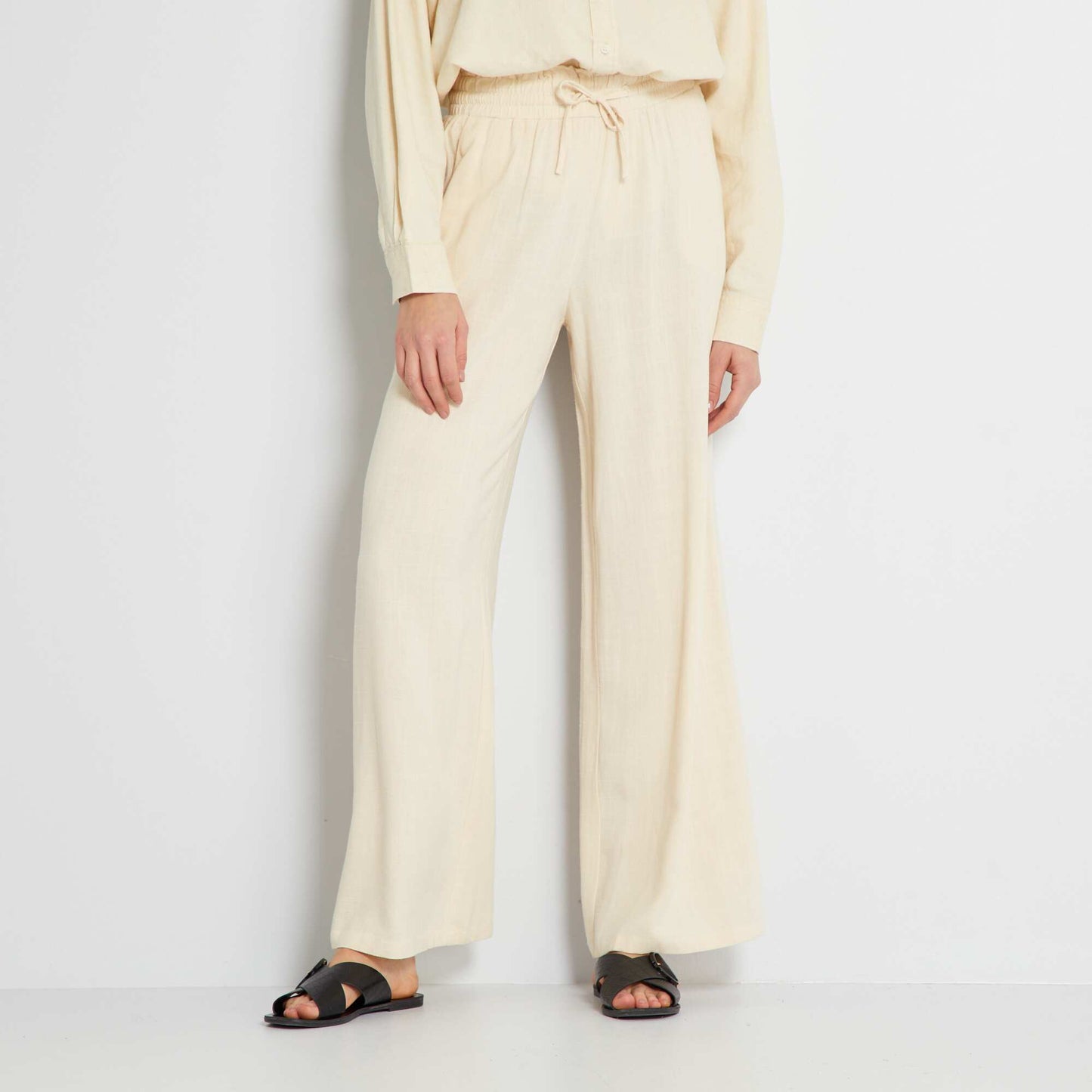 Pantalon droit avec lin Beige