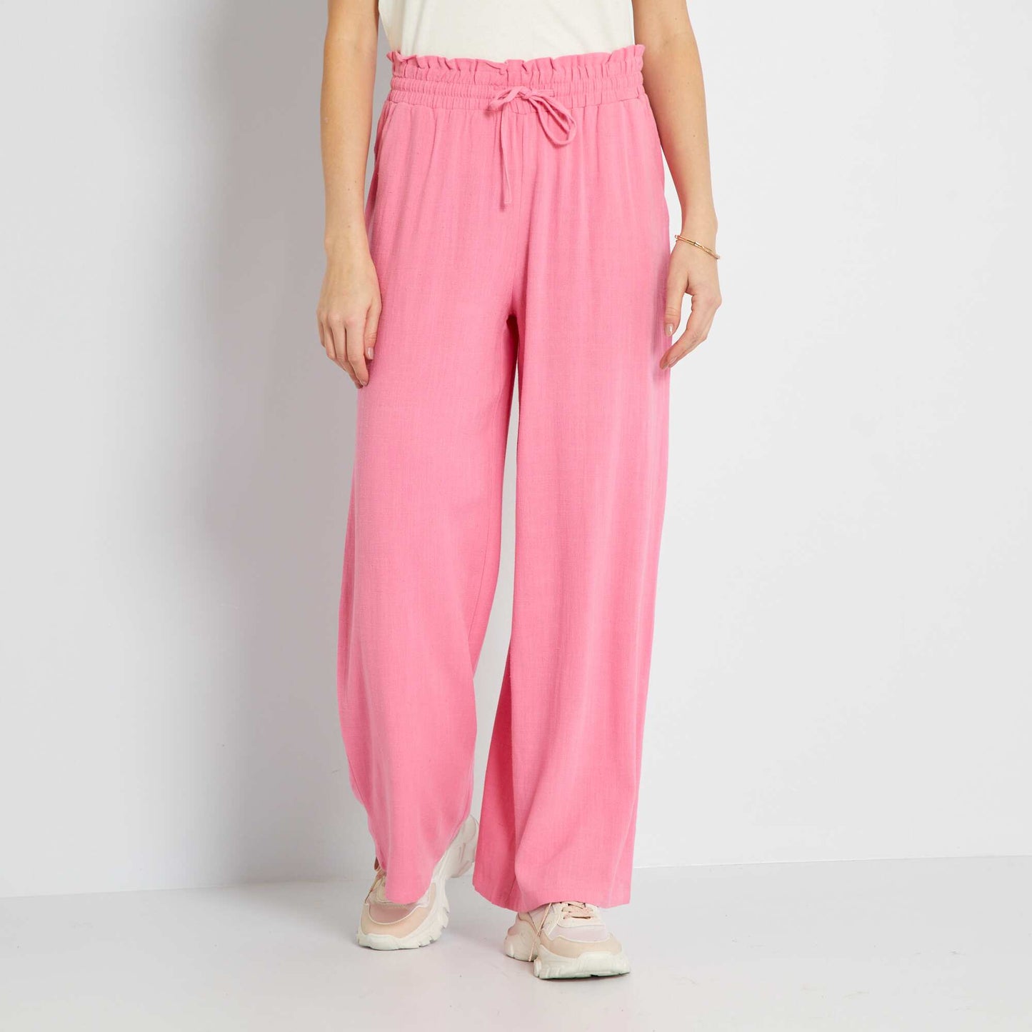Pantalon droit avec lin rose