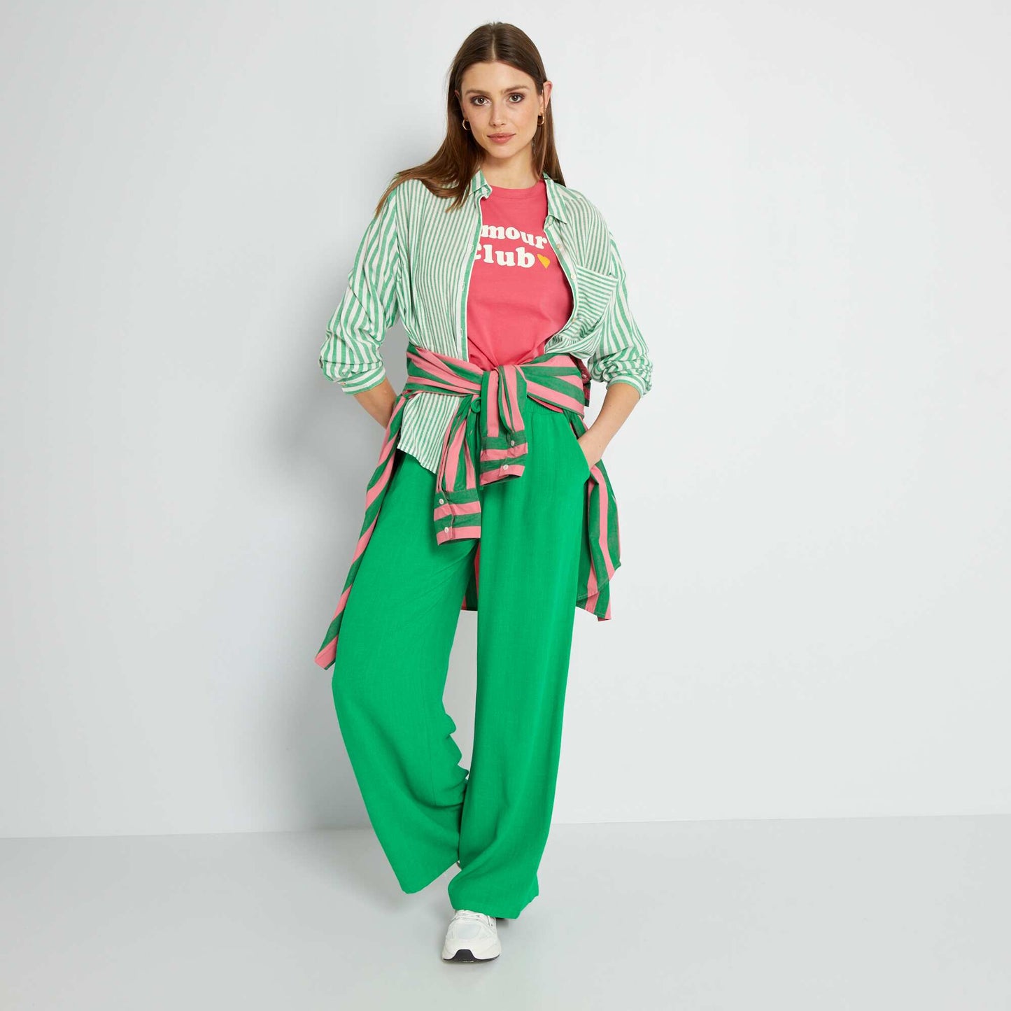 Pantalon droit avec lin vert jardin