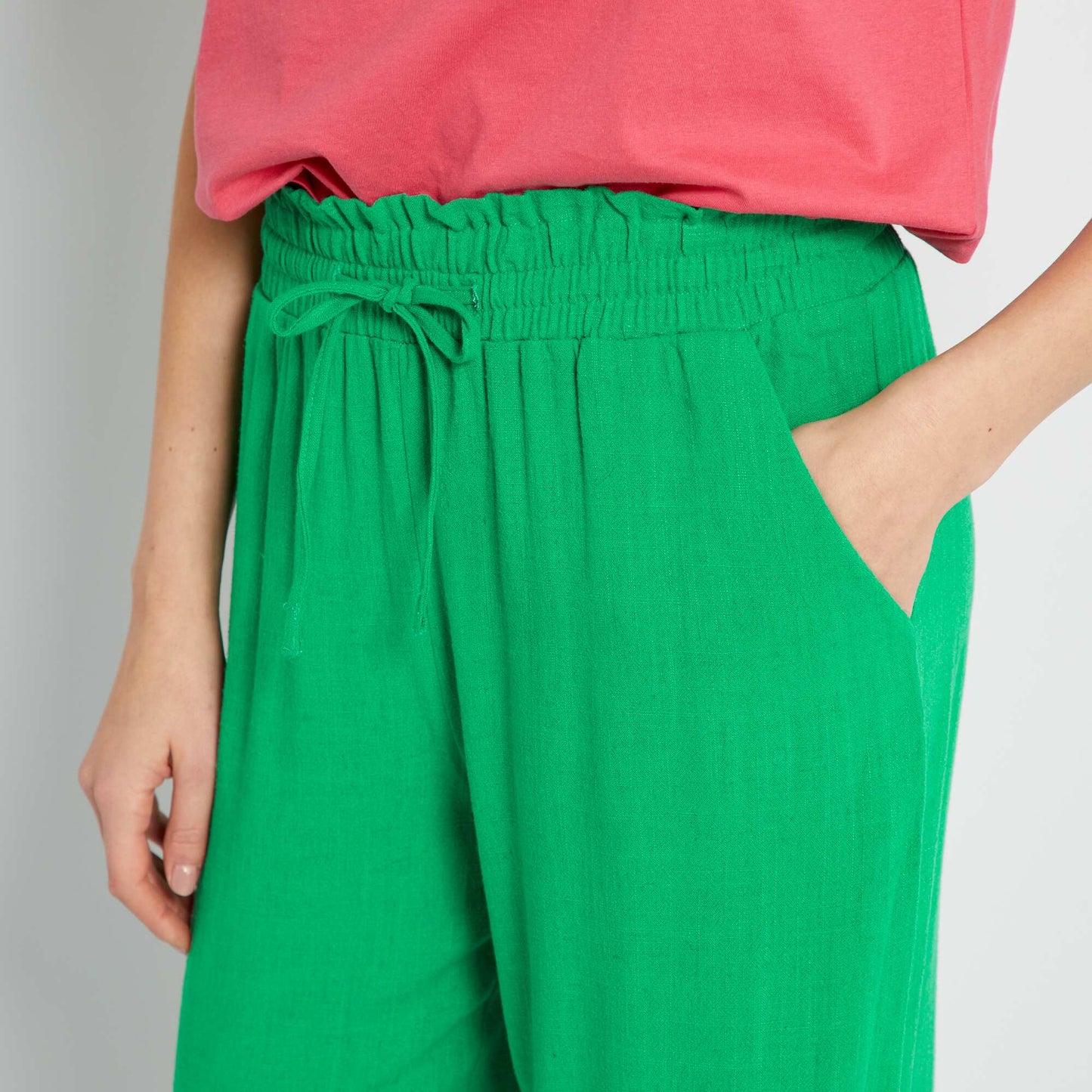 Pantalon droit avec lin vert jardin