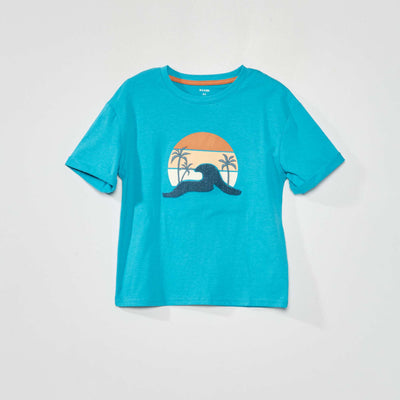 Tee-shirt avec imprim en maille bouclette Bleu