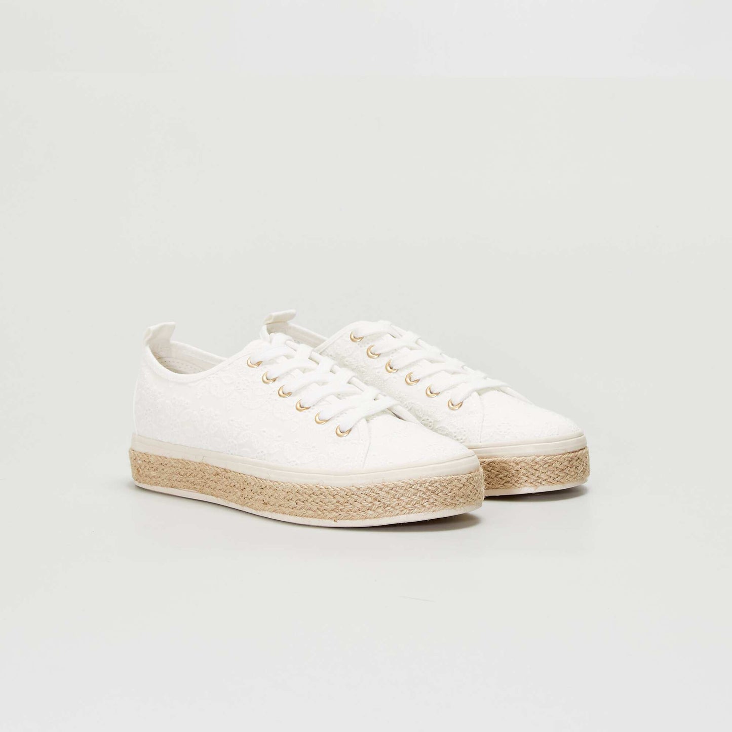 Baskets compens es en toile brod e Blanc