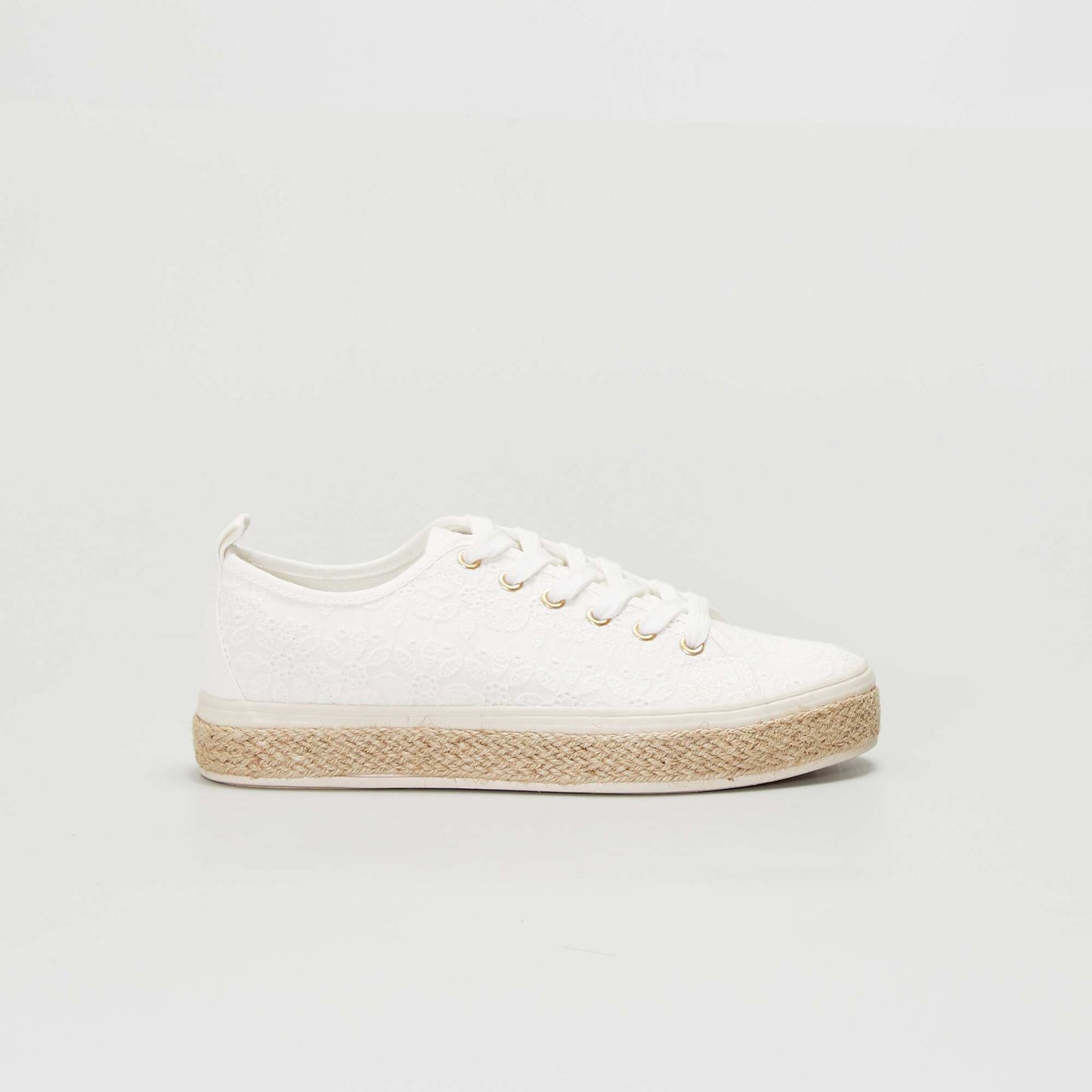 Baskets compens es en toile brod e Blanc