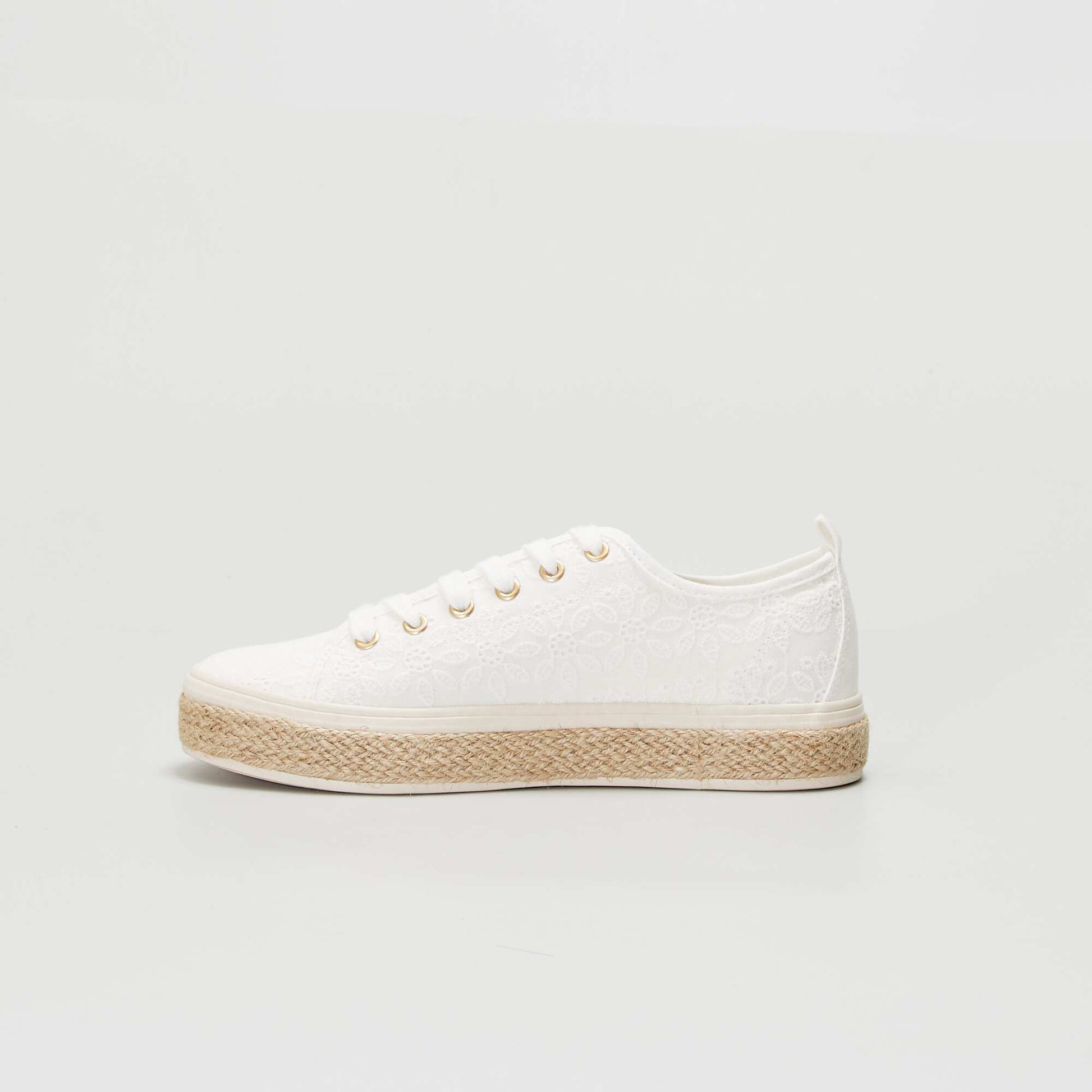 Baskets compens es en toile brod e Blanc
