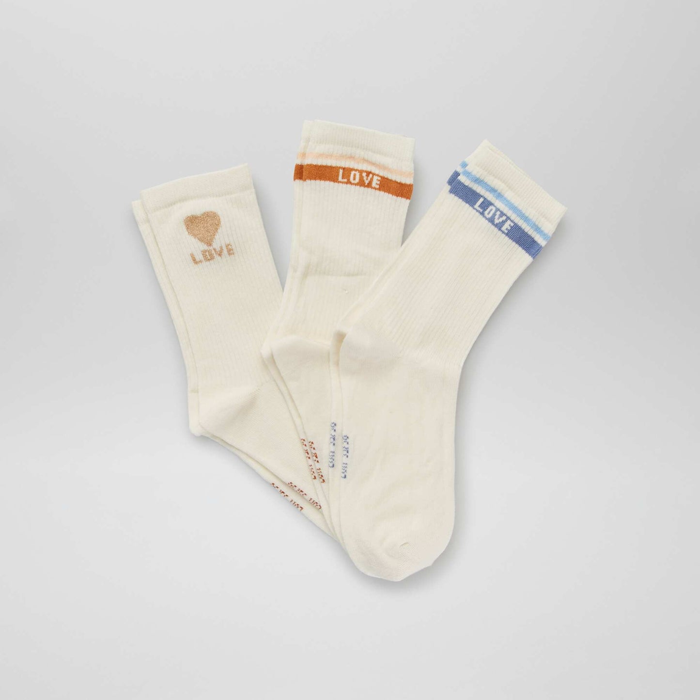 Chaussettes montantes 'love' - Lot de 3 Caramel