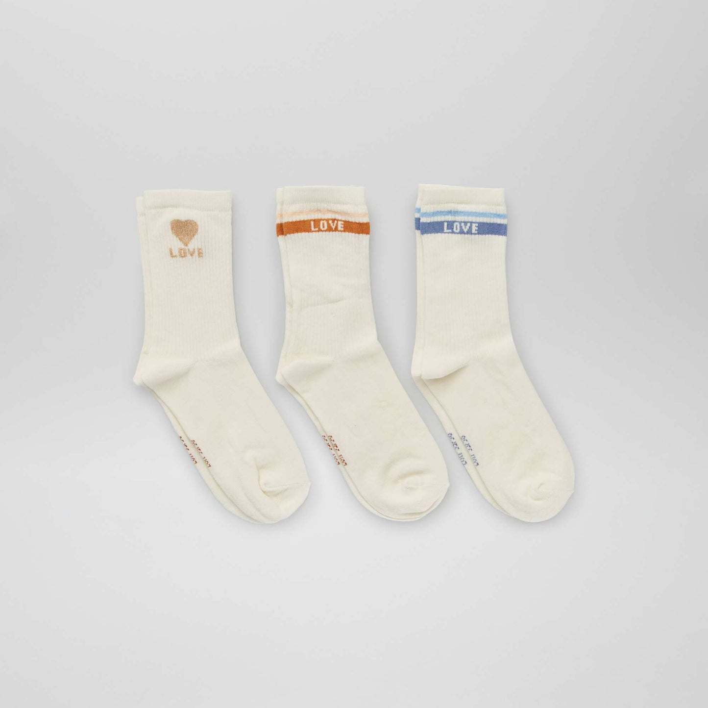 Chaussettes montantes 'love' - Lot de 3 Caramel