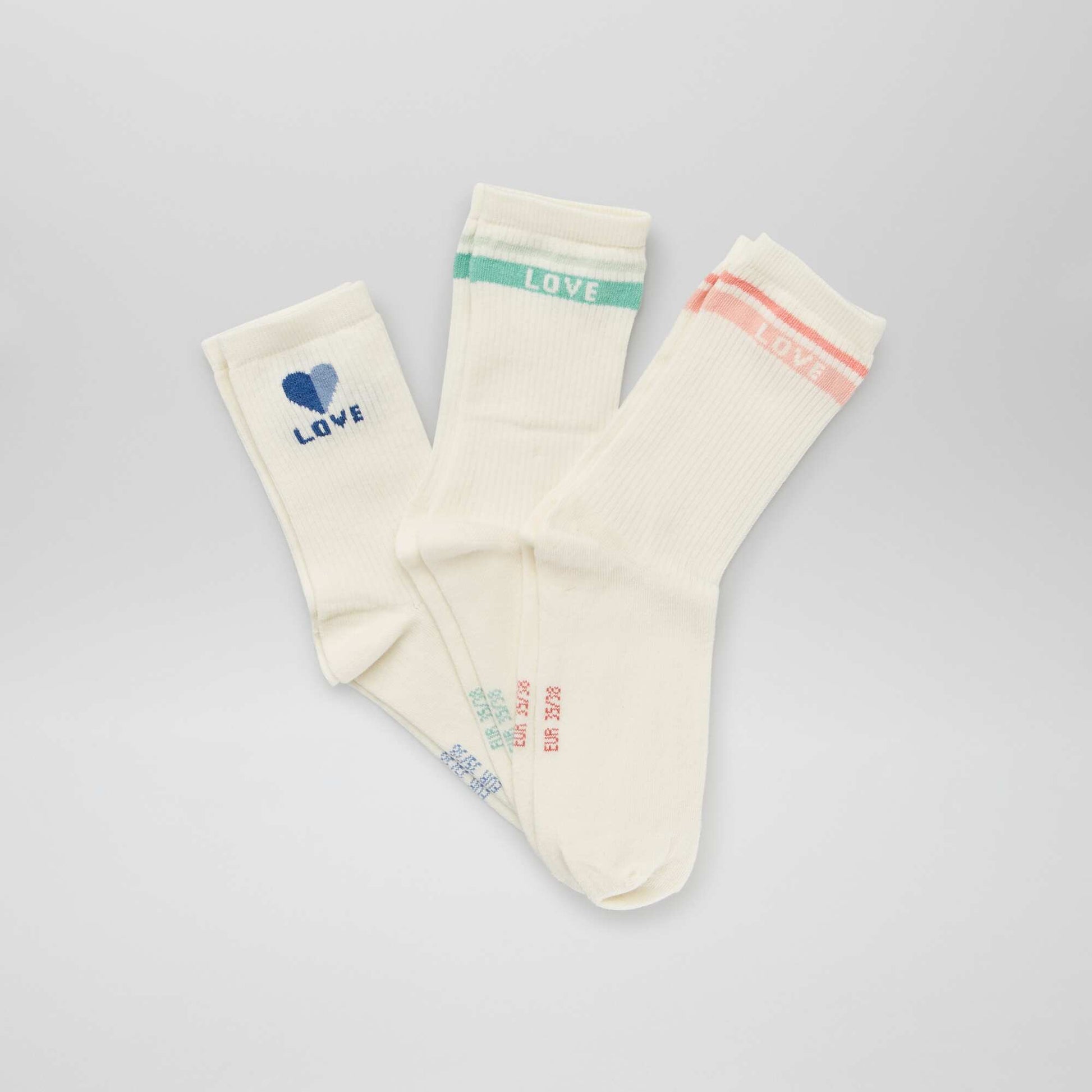 Chaussettes montantes 'love' - Lot de 3 Beige