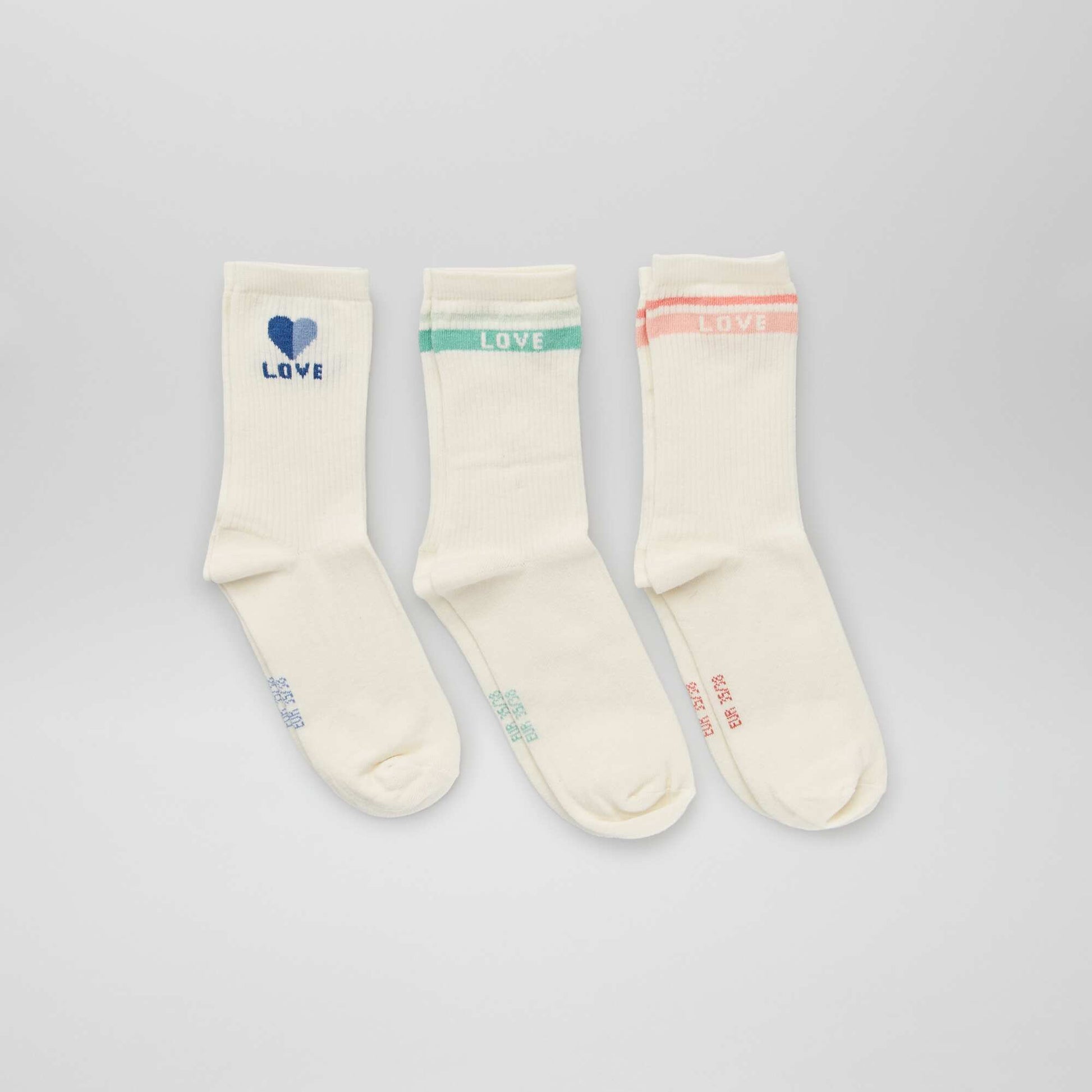 Chaussettes montantes 'love' - Lot de 3 Beige