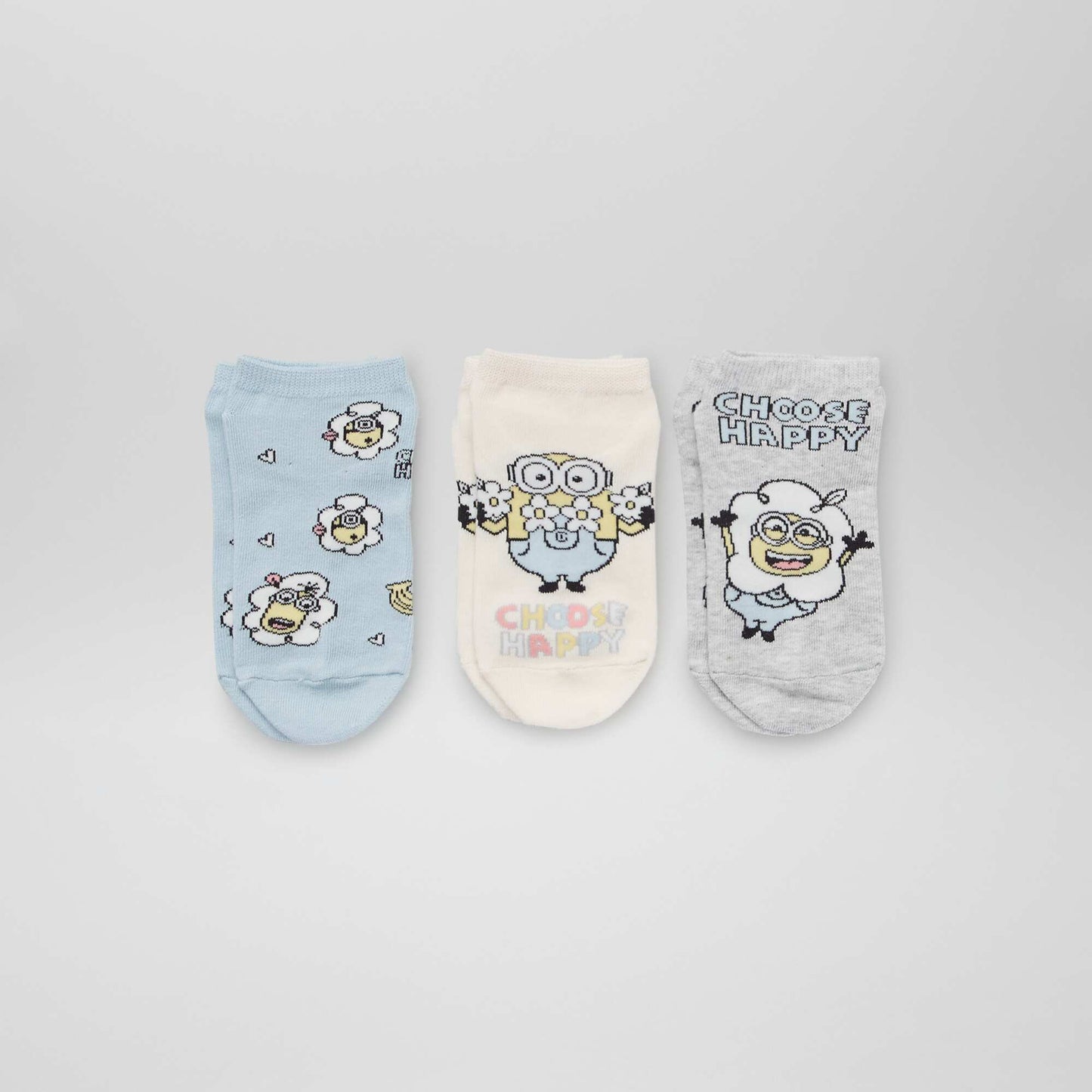 Socquettes 'Minions' - Lot de 3 Gris/bleu/beige