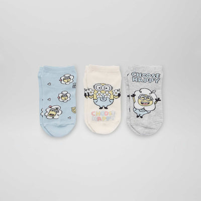 Socquettes 'Minions' - Lot de 3 Gris/bleu/beige