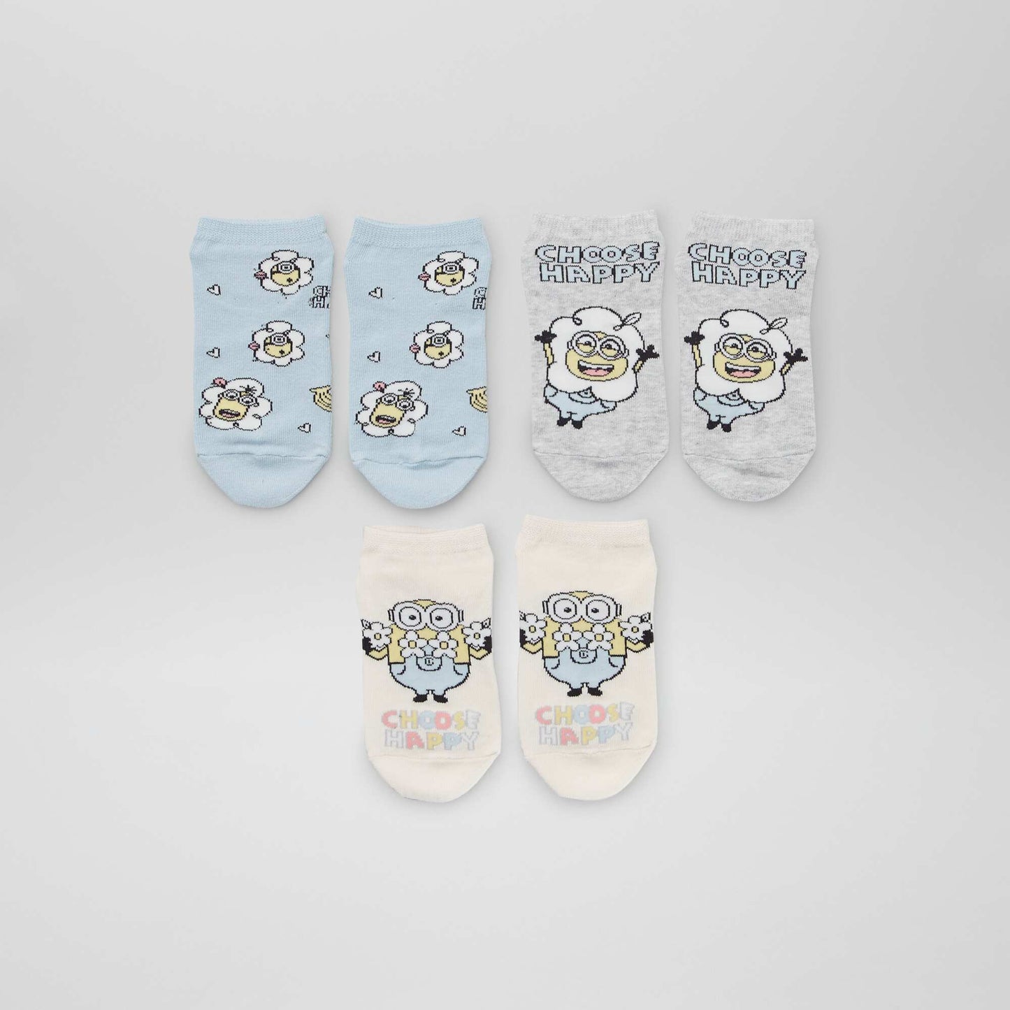 Socquettes 'Minions' - Lot de 3 Gris/bleu/beige