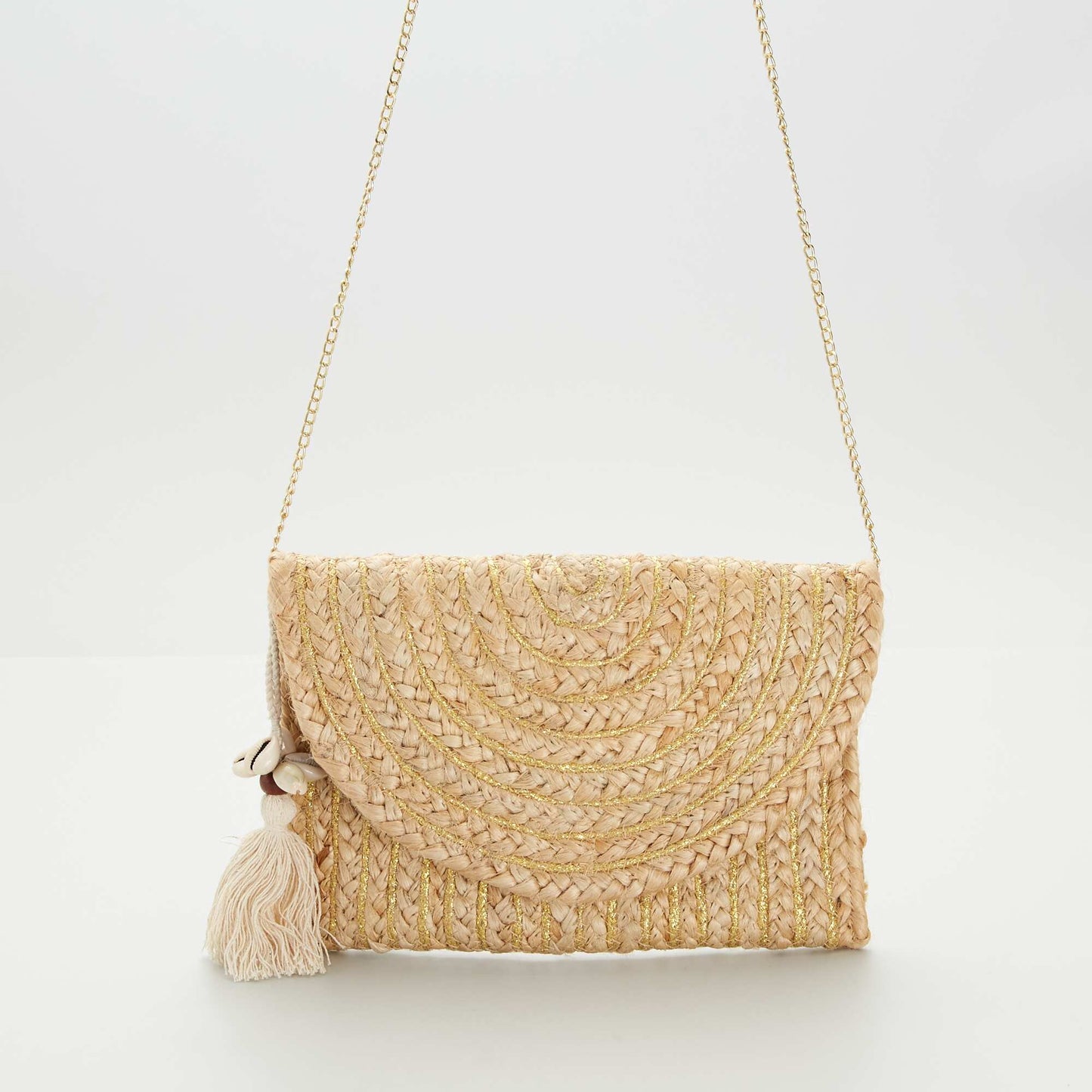 Pochette en raphia avec anse Beige