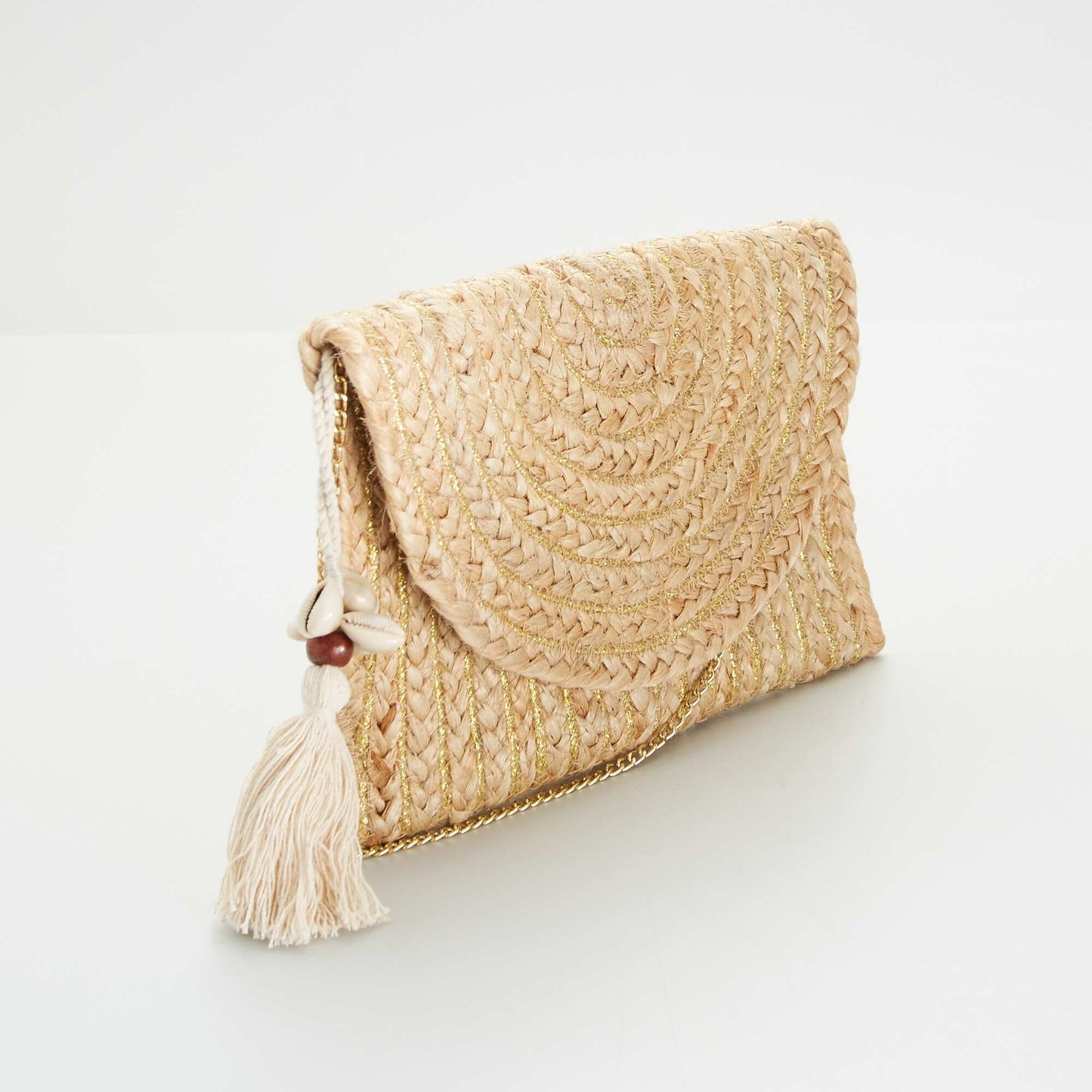 Pochette en raphia avec anse Beige