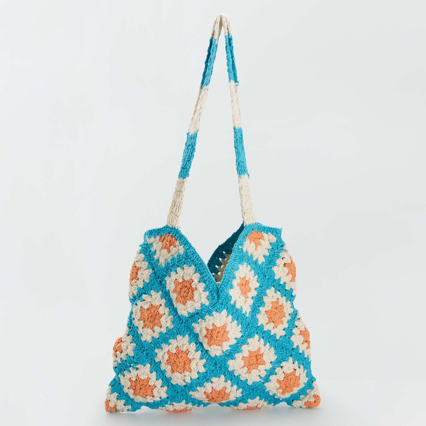 Sac en crochet patchwork Beige/bleu