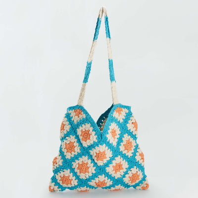 Sac en crochet patchwork Beige/bleu