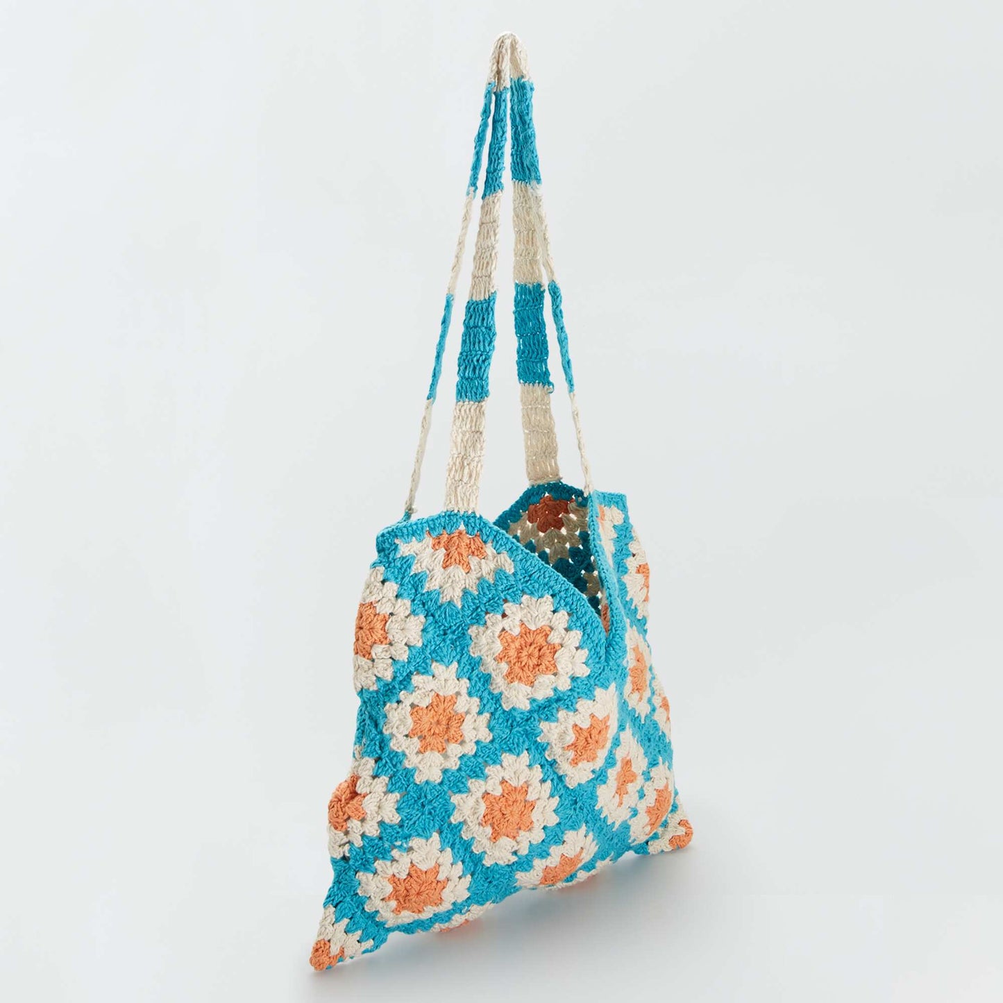 Sac en crochet patchwork Beige/bleu