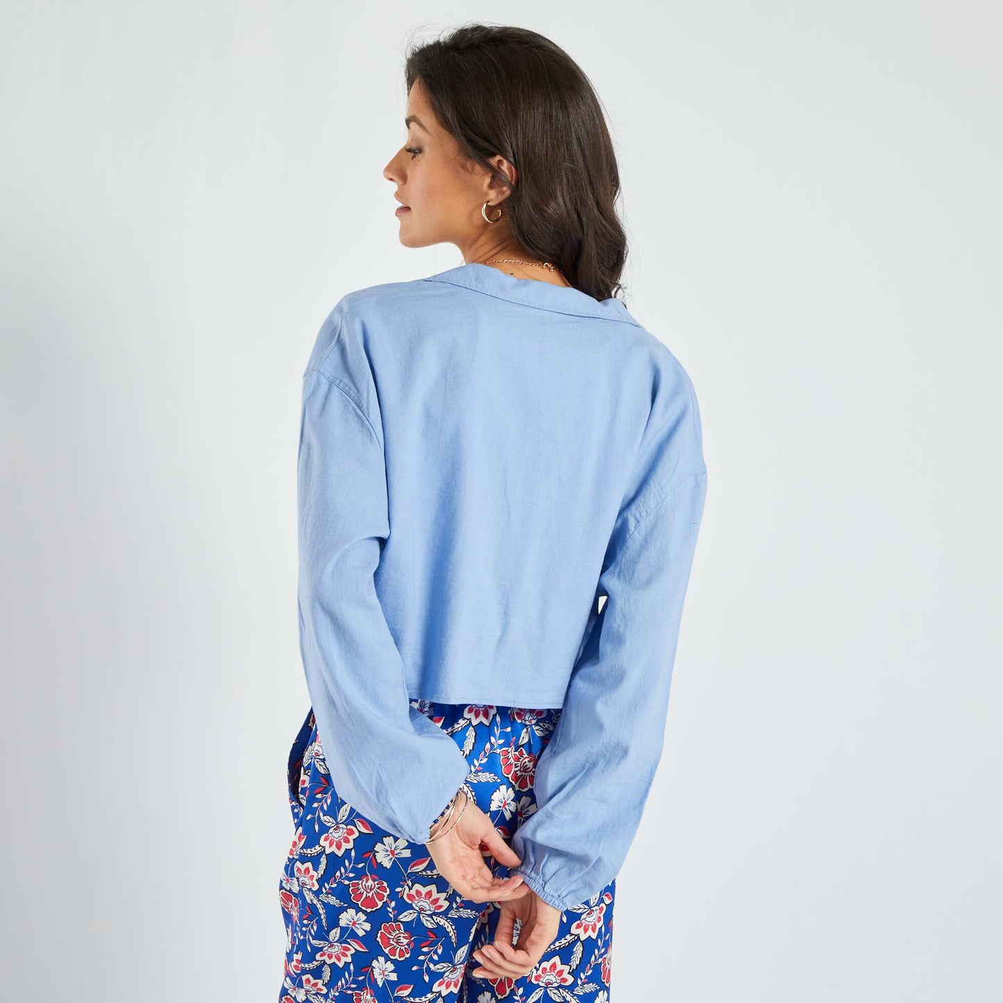 Blouse cropped col V Bleu