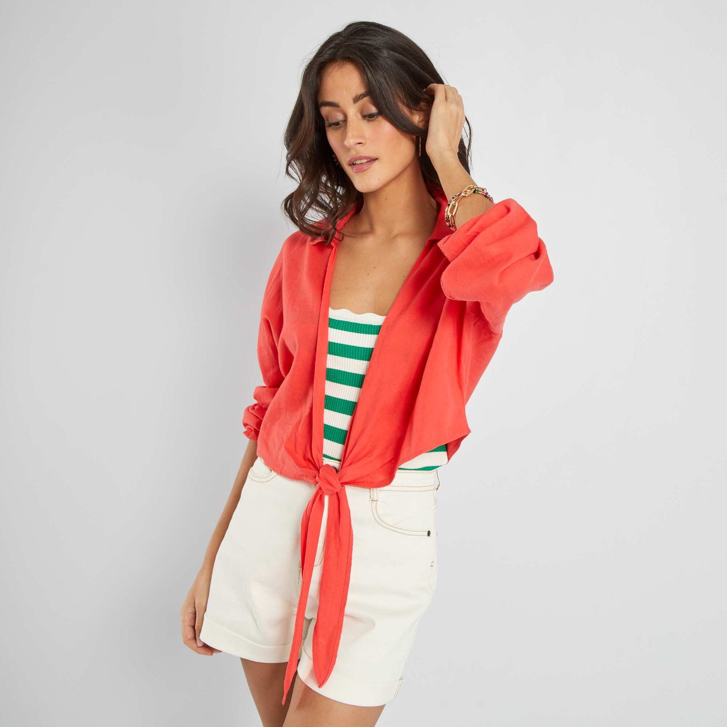 Blouse cropped col V Rouge