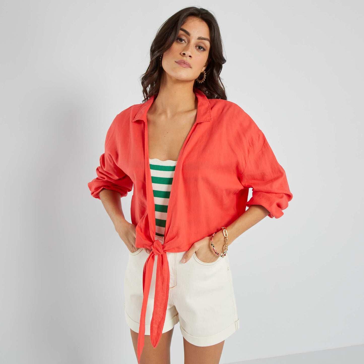 Blouse cropped col V Rouge