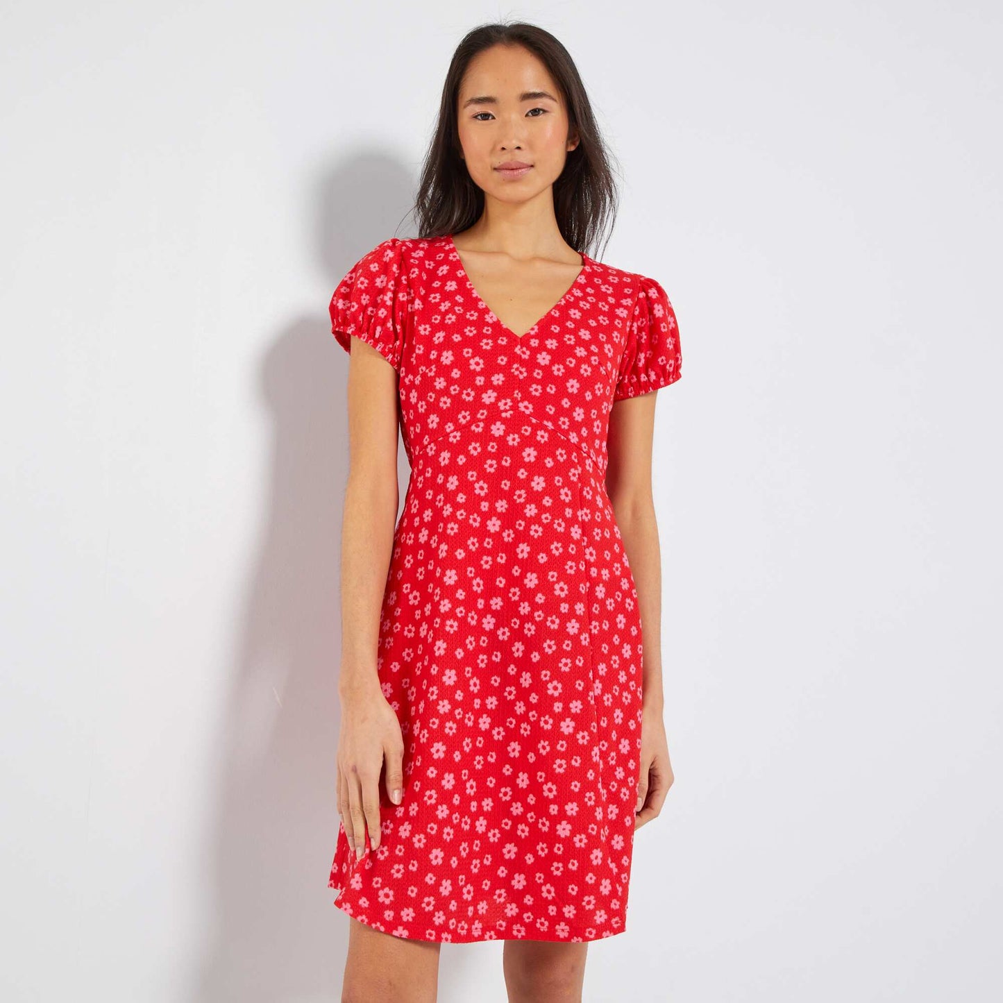 Robe motifs avec manches ballons Rouge