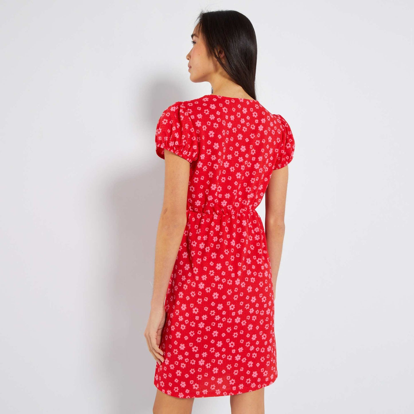 Robe motifs avec manches ballons Rouge