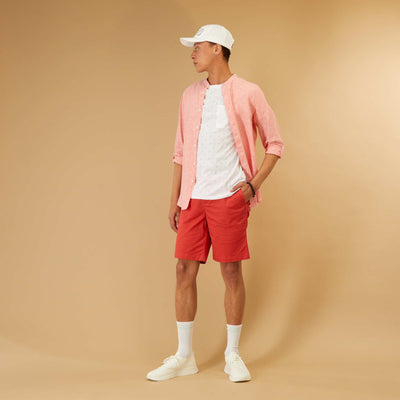 Bermuda uni taille lastiqu e rouge framboise