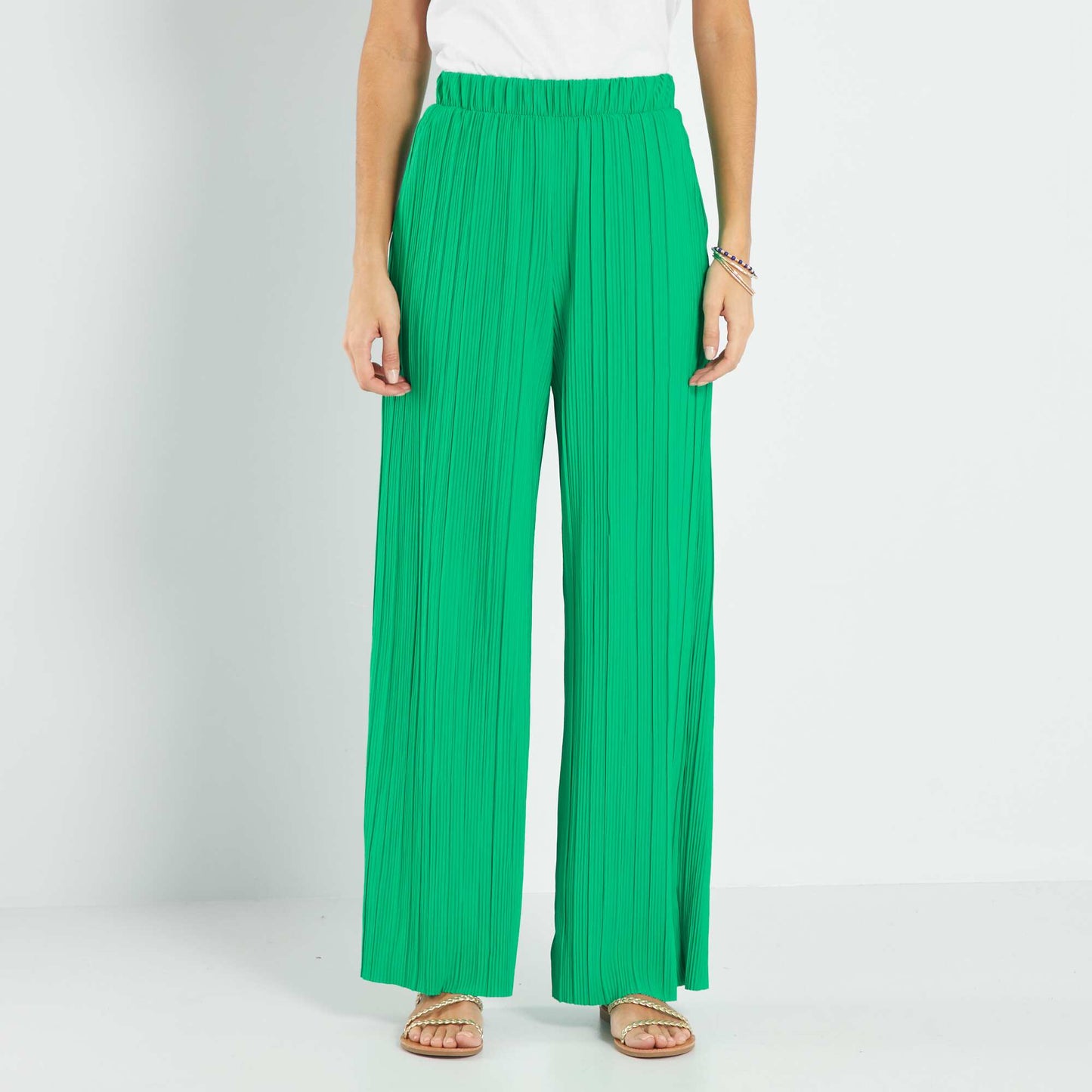 Pantalon large pliss Vert