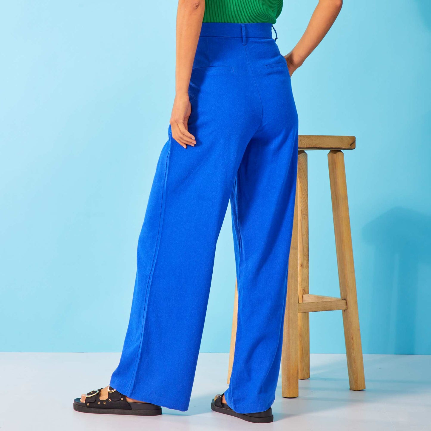 Pantalon large en lin bleu