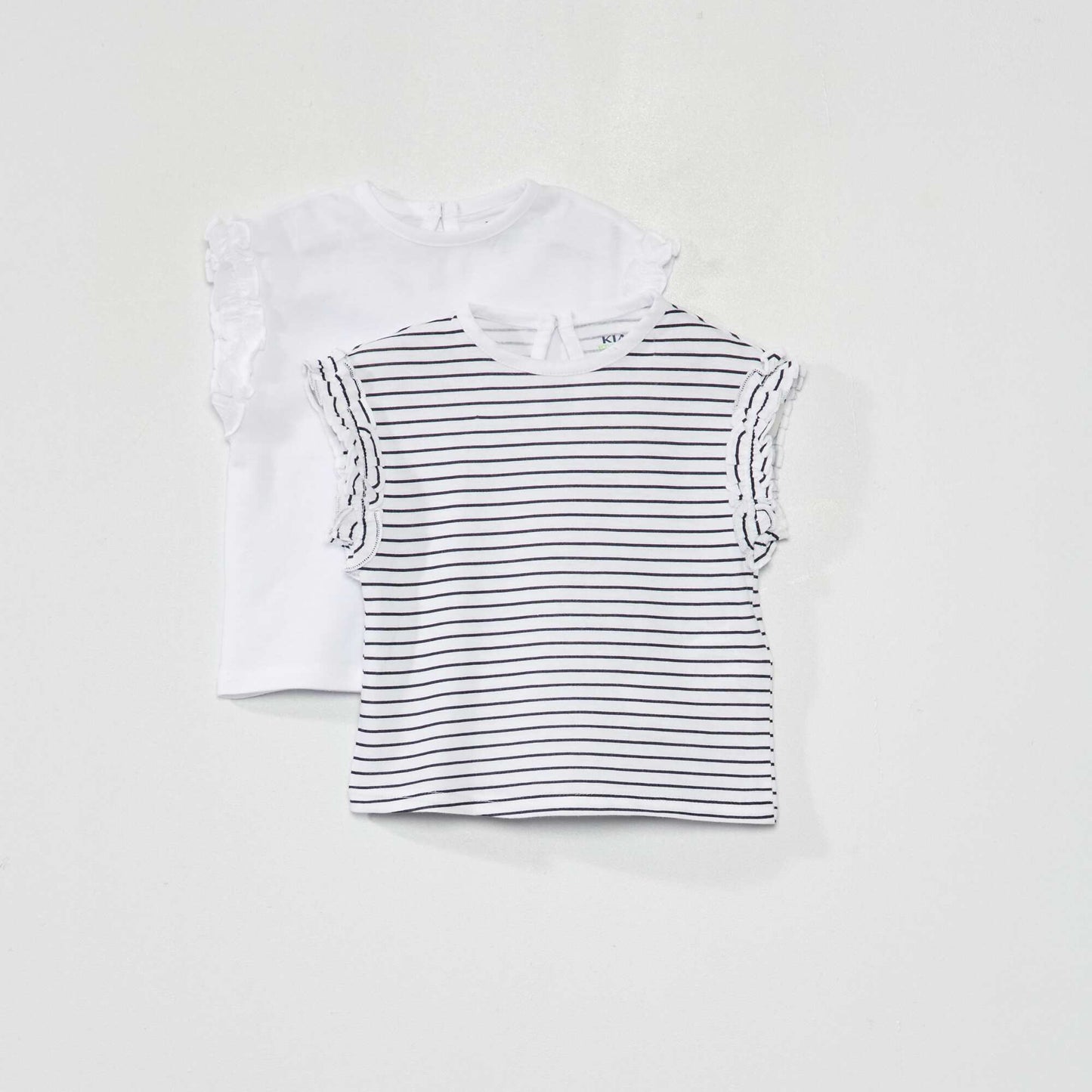 Lot de 2 tee-shirts avec fronces volant es Blanc/ray