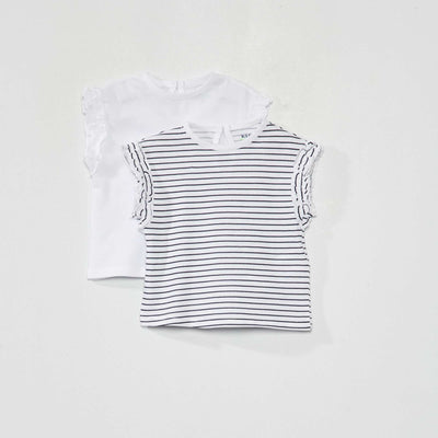 Lot de 2 tee-shirts avec fronces volant es Blanc/ray