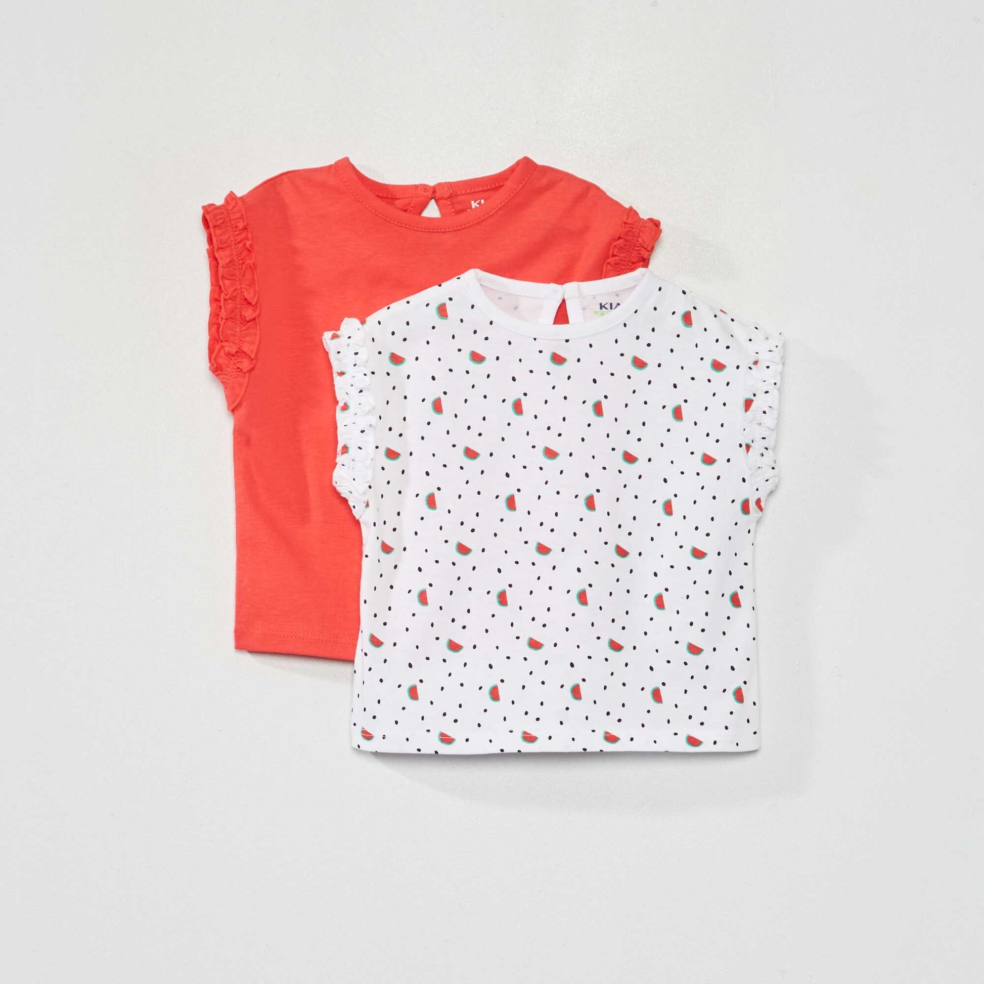 Lot de 2 tee-shirts avec fronces volant es Blanc/rouge
