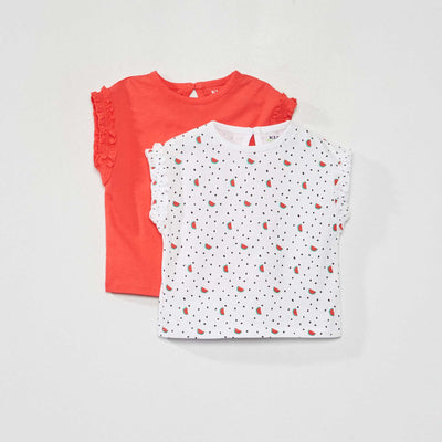 Lot de 2 tee-shirts avec fronces volant es Blanc/rouge