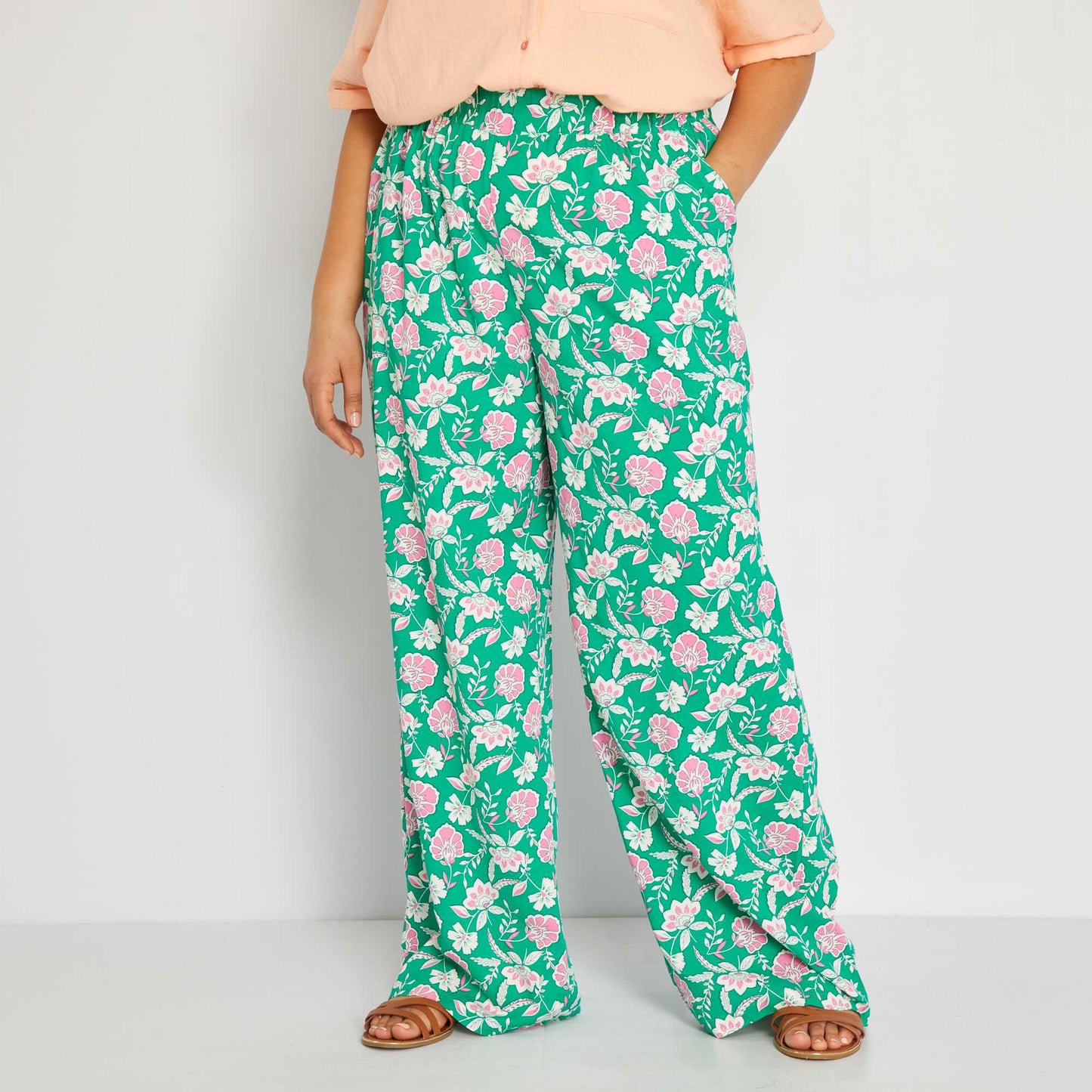 Pantalon large avec imprim Vert