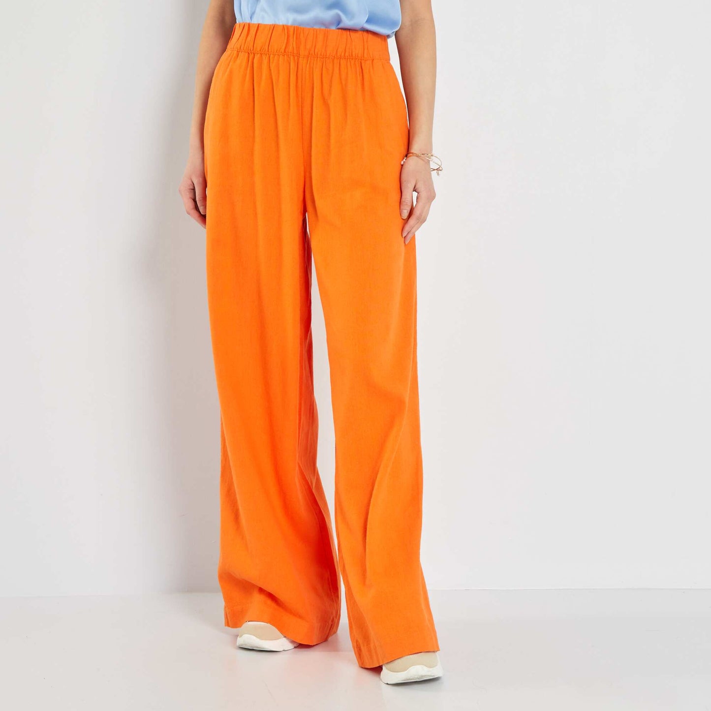 Pantalon large taille haute en lin Orange