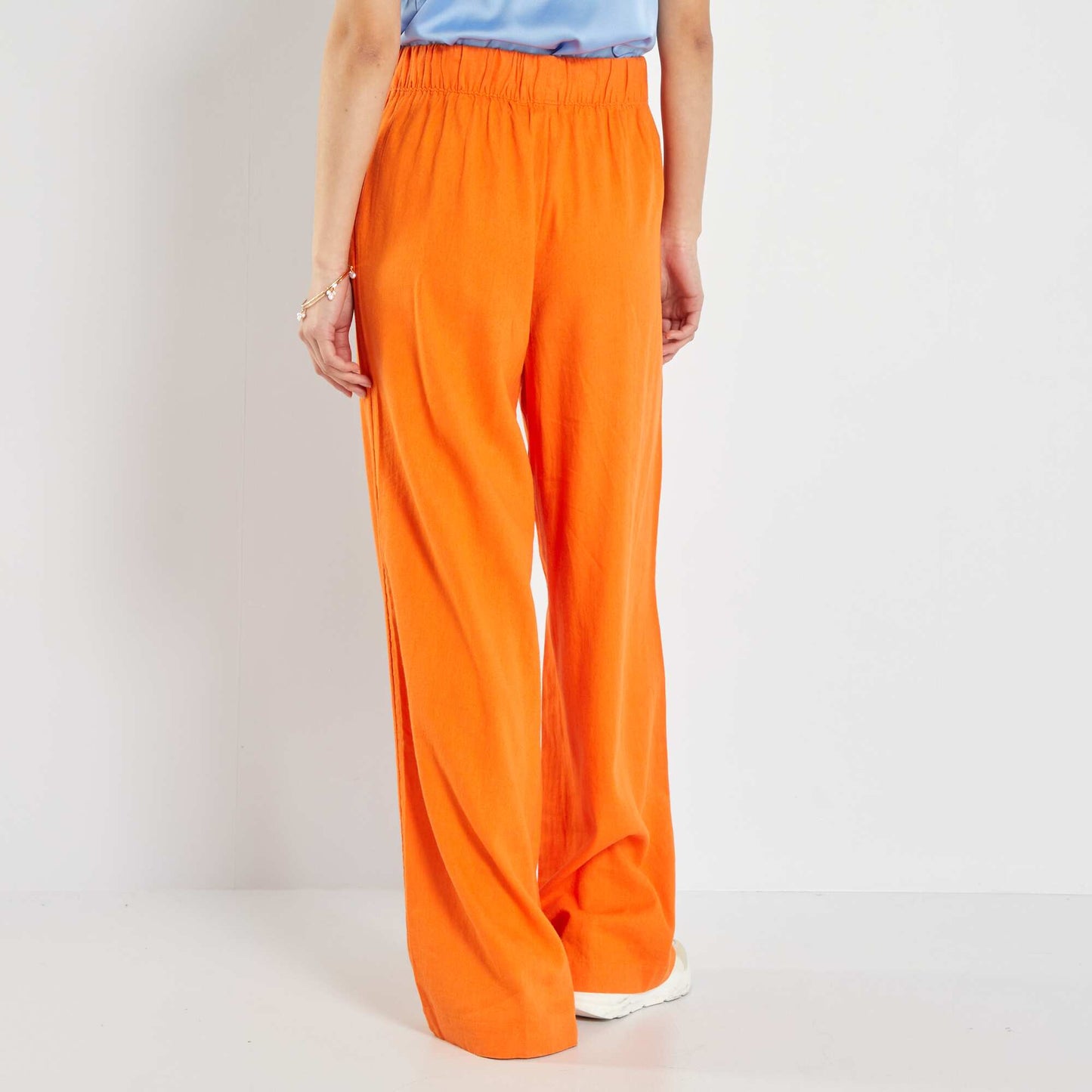 Pantalon large taille haute en lin Orange