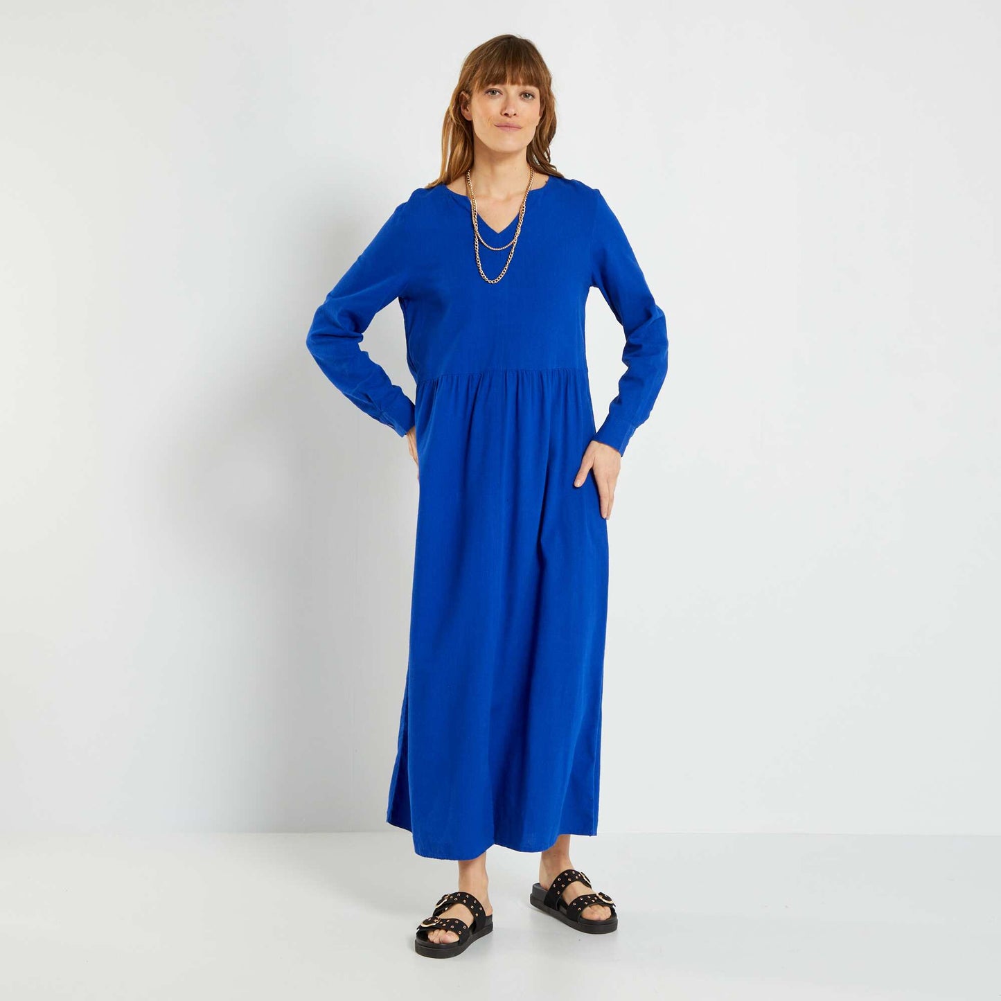 Robe longue vas e en canvas et lin Bleu lectrique