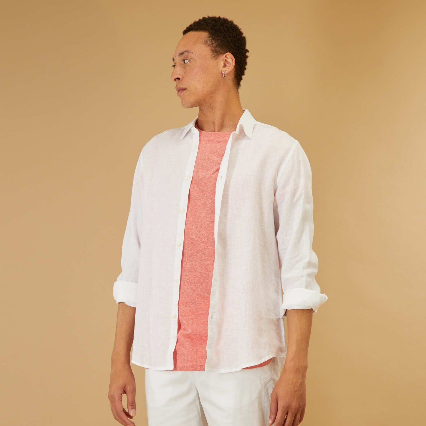 Chemise droite en lin uni blanc