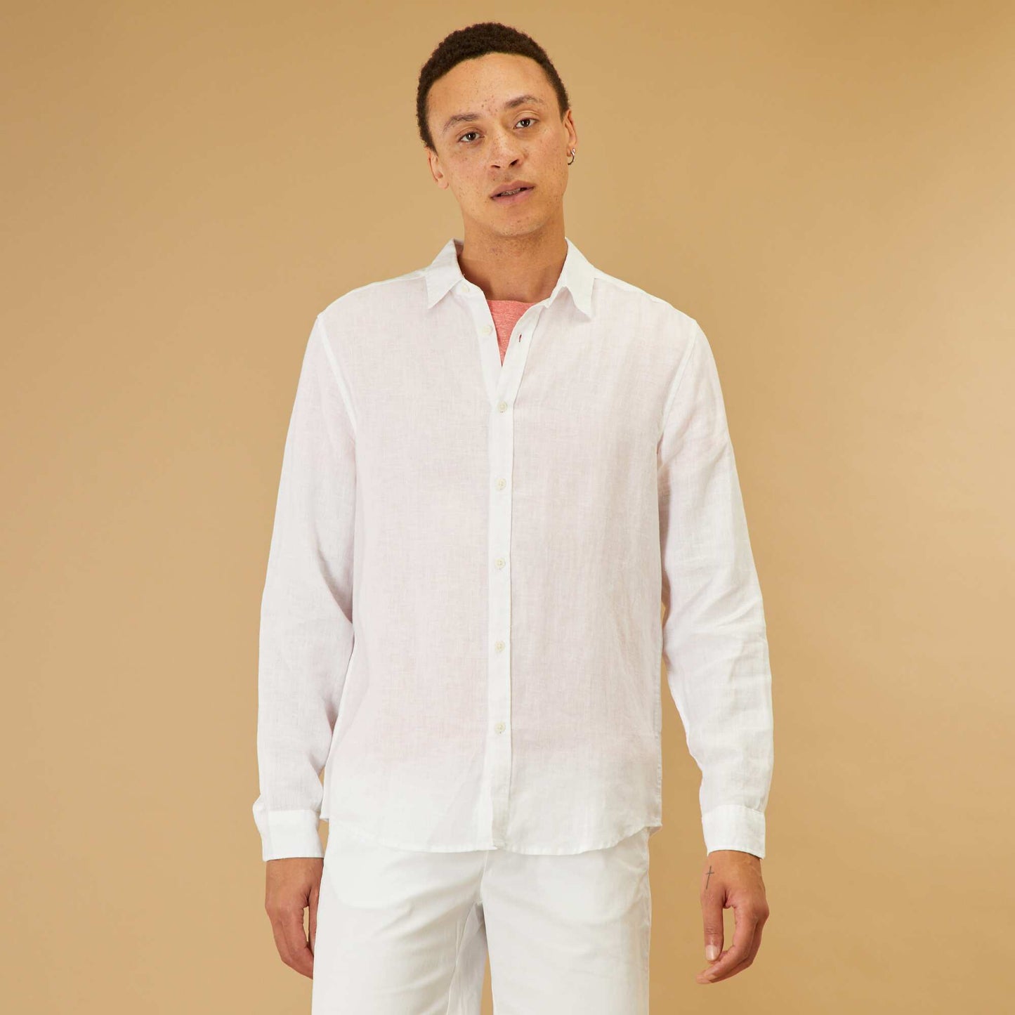 Chemise droite en lin uni blanc