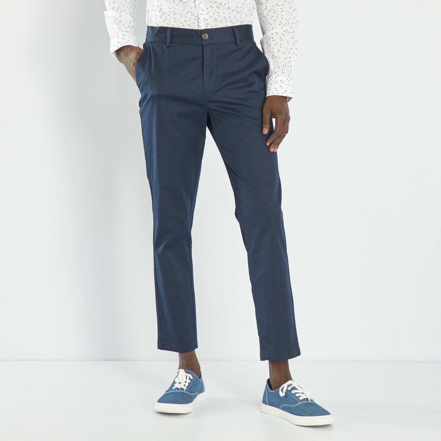 Pantalon chino slim taille lastiqu e Bleu