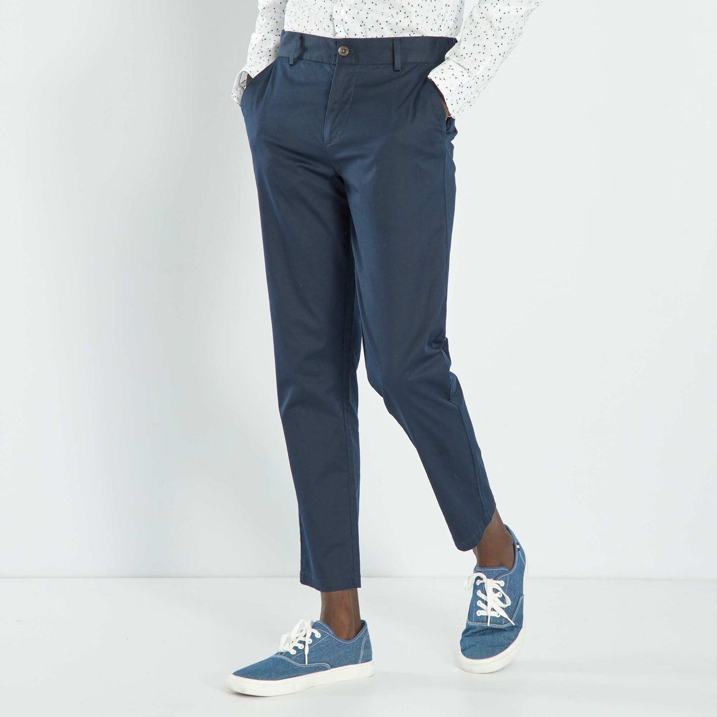 Pantalon chino slim taille lastiqu e Bleu