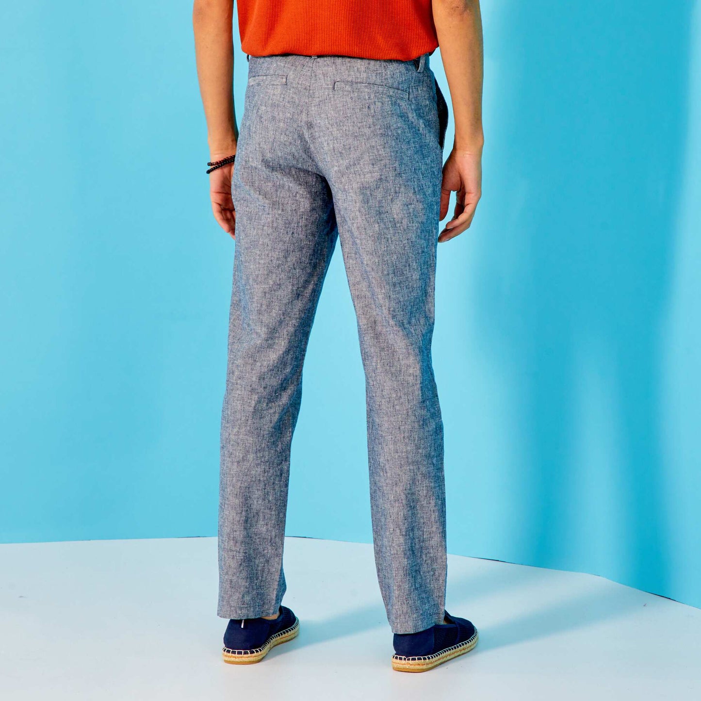 Pantalon chino slim avec lin Bleu