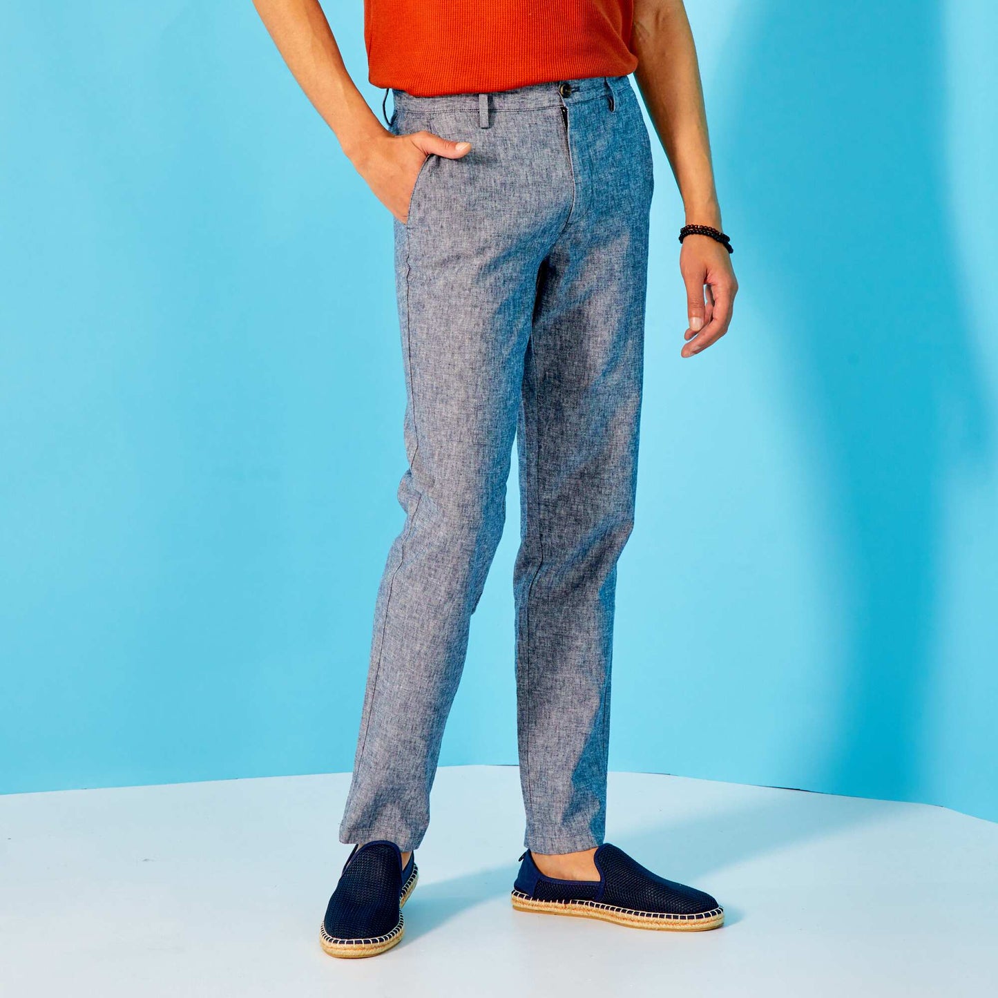 Pantalon chino slim avec lin Bleu