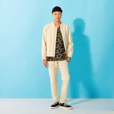 Pantalon chino slim lin et coton Beige