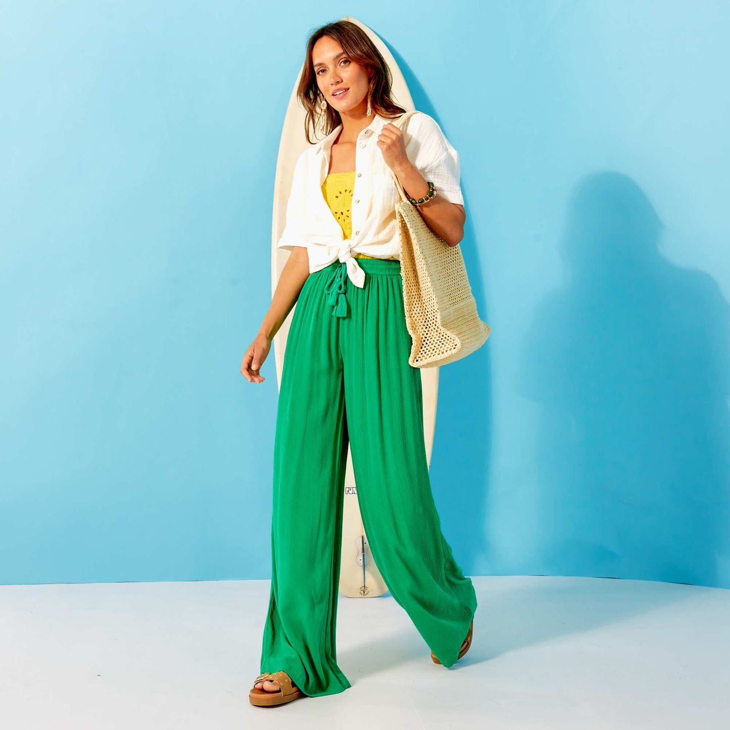 Pantalon large avec lastique vert jardin