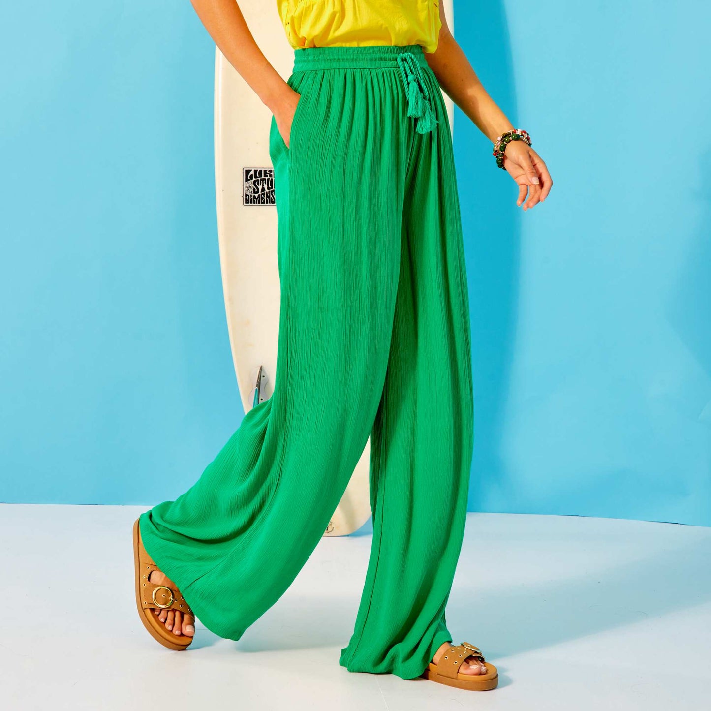 Pantalon large avec lastique vert jardin