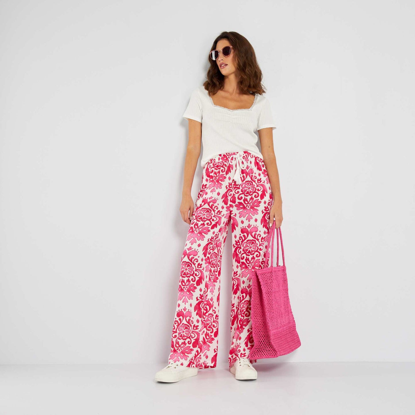 Pantalon large avec lastique Rose