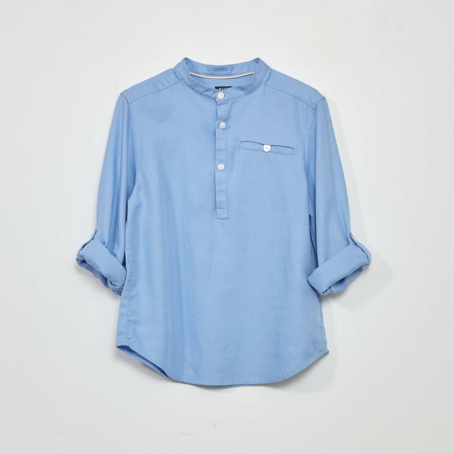 Chemise col mao en lyocell avec lin Bleu