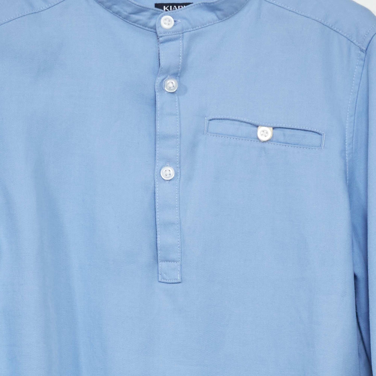 Chemise col mao en lyocell avec lin Bleu